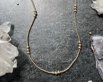 14k Gold Filled Beaded Stretch Necklace: 2mm & 4mm Clusters