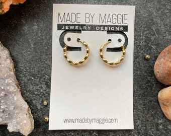 Gold Filled Huggie Earrings - Dainty Gold Bubble Huggie Hoops