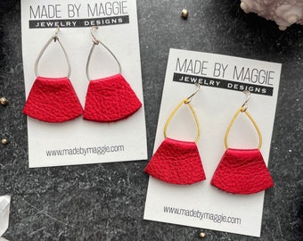 Holiday RED leather earrings - metallic red leather