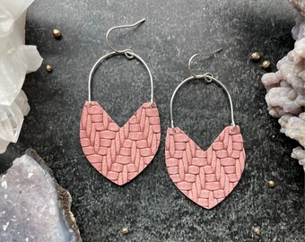 Pink leather earrings - blush, pale pink, dusty rose hearts