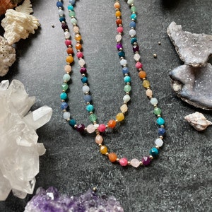 Rainbow Gemstone Necklace Stretch cording with faceted gems and 14k gold filled or sterling silver spacer beads image 1