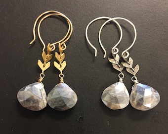 MADE by MAGGIE - Luxe Collection - GEMSTONE edition - Silverite and chevron drop earrings - in gold or silver