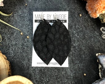 Metallic Black Leopard Print Leather Earrings (subtle shimmer)