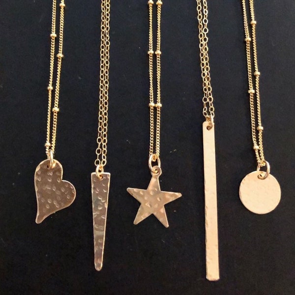 Gold Charm Necklace - heart, spike, star, bar or dot