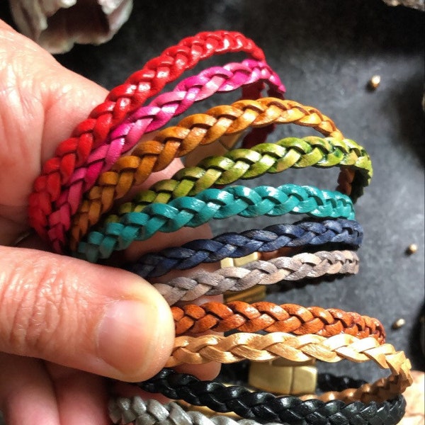 Braided Leather Bracelet - Leather braid with Magnetic Clasp available in variety of colors and metal clasp finish