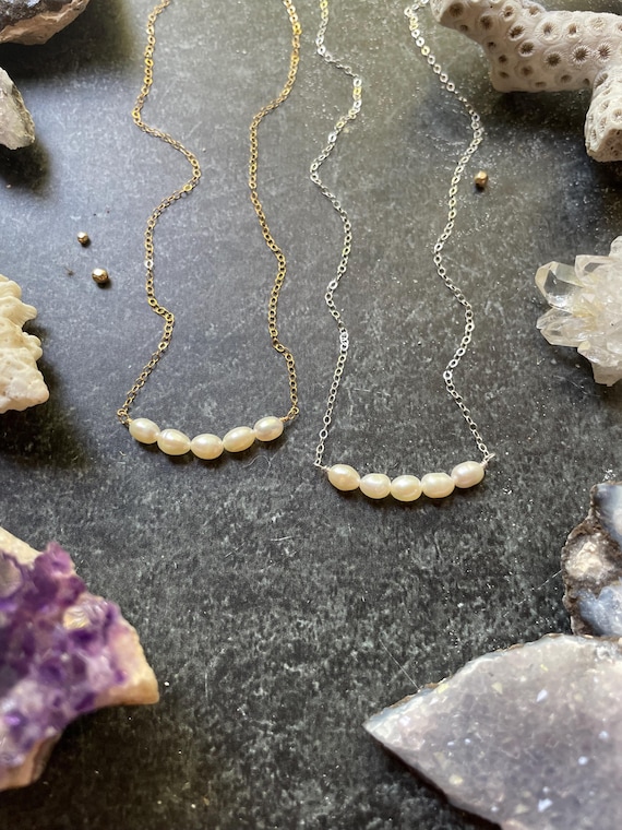 Dainty Rice Pearl Necklace: Sterling Silver or Gold Fill