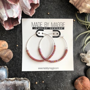 Seed bead hoops in COTTON CANDY - 1.75 inch hoops -  Beaded hoop earrings in sterling silver, 14k gold filled or Rose gold