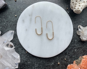 Dainty beaded paperclip shape hoops