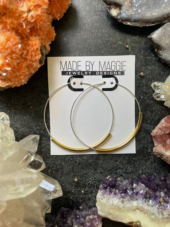 Large Mixed Metal Hoop Earrings Handmade Silver Hoops Etsy