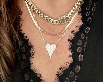 Gold Heart Necklace - Pave Micro Crystals - 18k gold filled