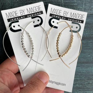 BEADED Minimalist Threader earrings -  gold, silver or mixed metal