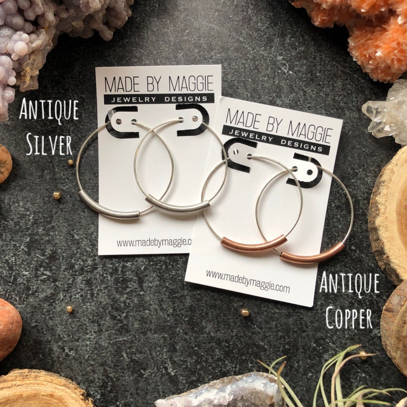 Silver Hoop earrings with Curved Tubes Mixed Metal Earrings Etsy Pick Giftable Jewelry image 6