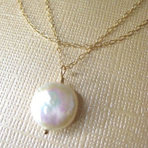 Coin Pearl 14k gold filled Necklace Double Strand Necklace image 4