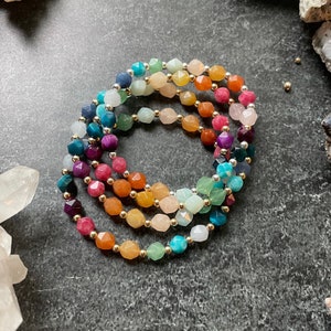 Rainbow Gemstone Necklace Stretch cording with faceted gems and 14k gold filled or sterling silver spacer beads image 5