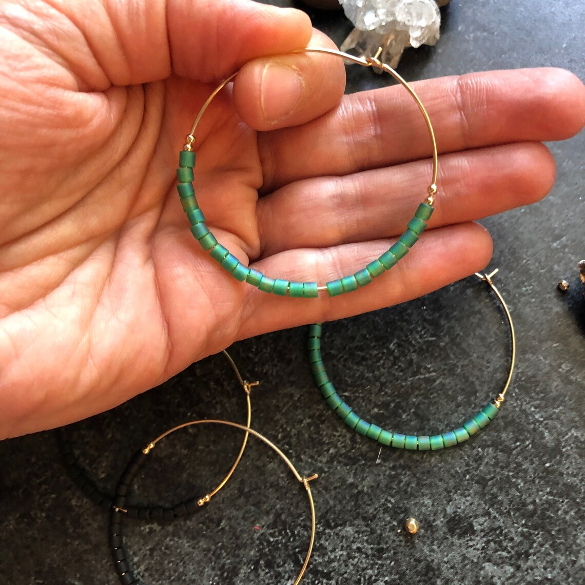 Seed bead hoops 1.75 inch hoops Beaded hoops in sterling Etsy