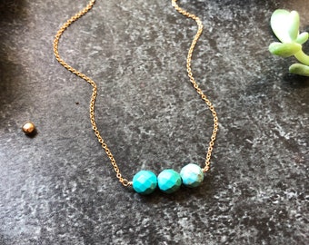 Turquoise Necklace, Turquoise Jewelry, Faceted Turquoise and Gold Chain