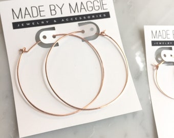 Handcrafted Rose Gold Hoop Earrings - Simple Dainty Jewelry