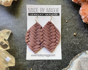 MAUVE Leather earrings - Small textured leather petals on sterling silver earwires