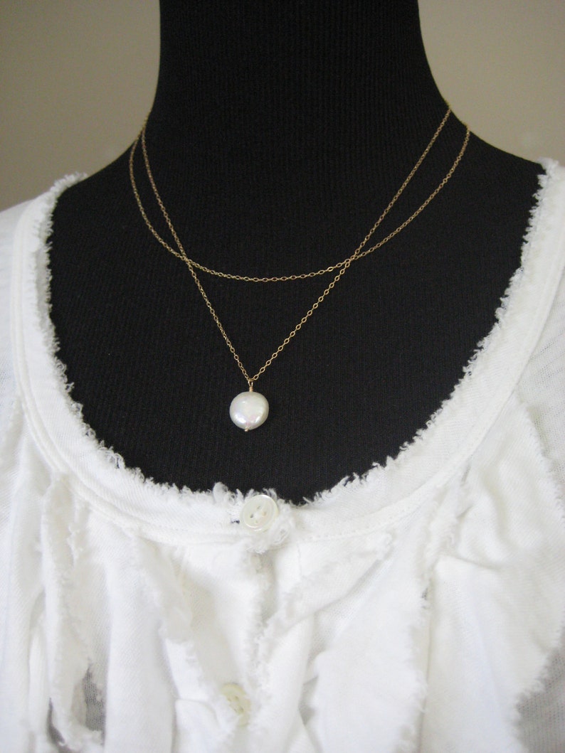 Coin Pearl 14k gold filled Necklace Double Strand Necklace image 1