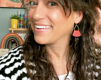 Little Leather Earrings - tag teardrops ROYGBIV teardrop and leather earrings - Genuine Leather Earrings