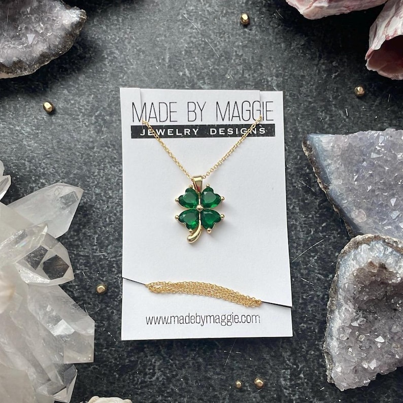 14k Gold Filled Green Clover Necklace: Good Luck Charm zdjęcie 2