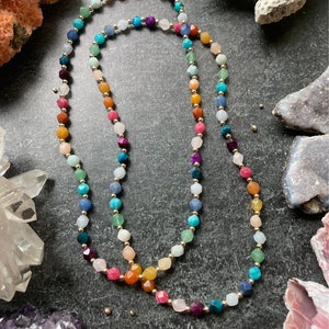 Rainbow Gemstone Necklace Stretch cording with faceted gems and 14k gold filled or sterling silver spacer beads image 4