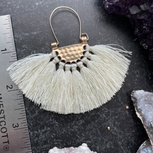 Fringe hoop earrings fan tassel earrings 14k gold fill hoop earrings Cream, grey or blush image 2