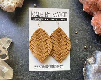 MUSTARD Leather earrings - Small textured leather petals on sterling silver earwires