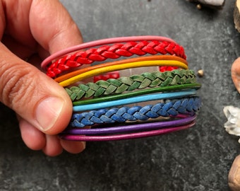 Leather Cuff Bracelet - Classic Rainbow