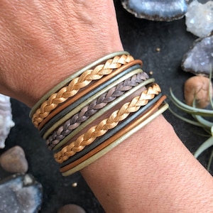 Neutral Metallics Leather Cuff Bracelet - Metallic Leather - Grey and Gold - MADE BY MAGGIE favorites