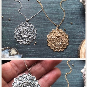 Lotus Flower Necklace MANDALA Necklace Available in Sterling Silver or 14k Gold Fill with Bronze Pendant image 7