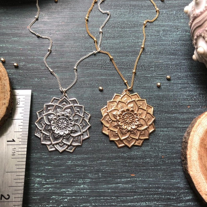 Lotus Flower Necklace MANDALA Necklace Available in Sterling Silver or 14k Gold Fill with Bronze Pendant image 2