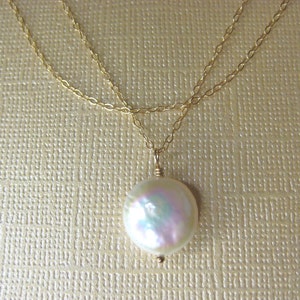 Coin Pearl 14k gold filled Necklace Double Strand Necklace image 2