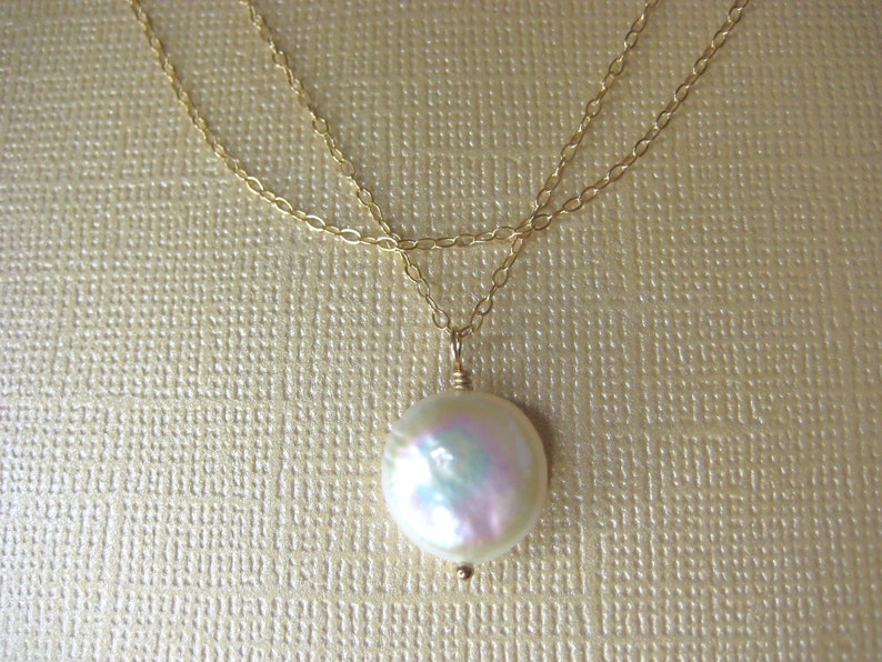 Coin Pearl 14k gold filled Necklace Double Strand Necklace image 2