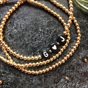 Personalized 3 mm Beaded Bracelet: Sterling Silver or 14k Gold Filled