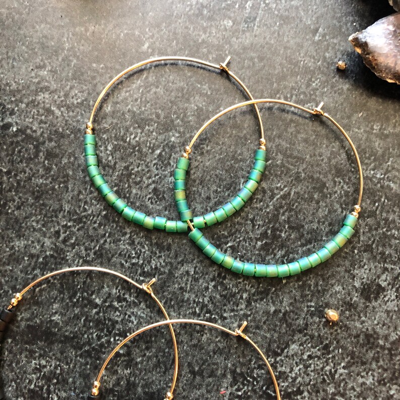 BLACK Beaded Hoops 1.75 Inch Hoops Beaded Hoops in Etsy