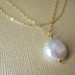 Coin Pearl 14k gold filled Necklace Double Strand Necklace image 3