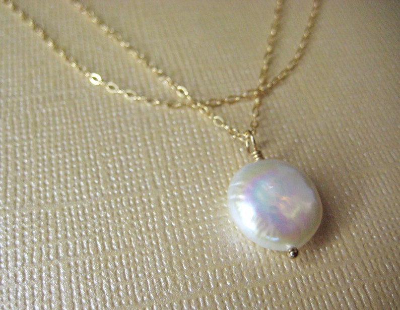 Coin Pearl 14k gold filled Necklace Double Strand Necklace image 3