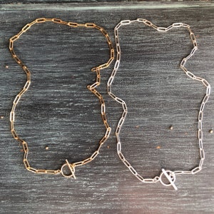 Paper Clip Necklace Toggle Clasp Paperclip Chain Medium link 14k gold filled or sterling silver image 1