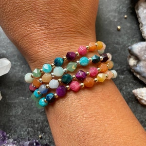 Rainbow Gemstone Stretch Bracelet gold filled spacer beads and faceted gemstones image 4