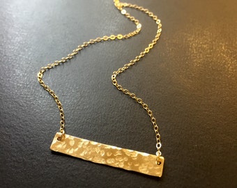 Necklace - Hammered Bar Necklace - Sterling Silver Necklace - 14k Gold Fill Necklace