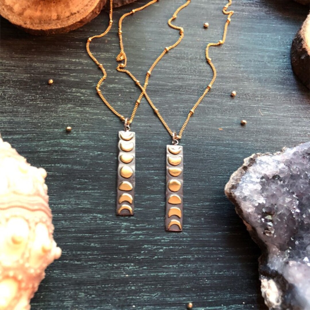 Celestial Moon Phase Necklace - Mixed Metal Sterling Silver Pendant ...