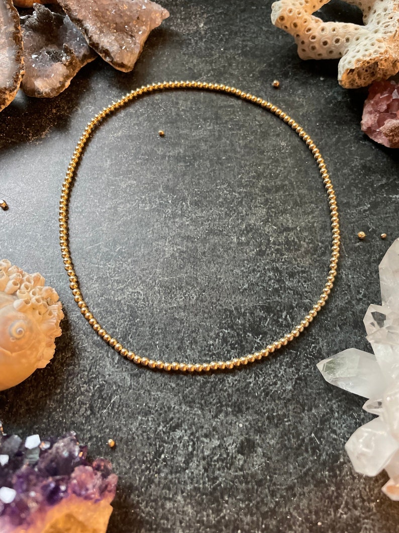 3 mm beaded necklace Beaded Stretch Necklace 14k Gold filled or Sterling Silver seamless rounds image 1