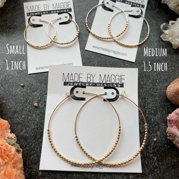 Dainty Beaded Hoop Earrings, Perfect gift for her - Size and finish options