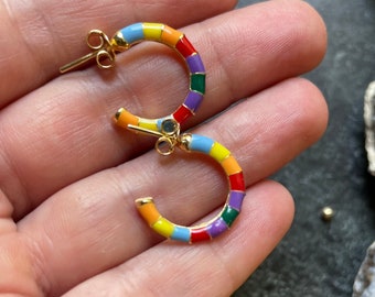 Rainbow post hoop earrings - 18k gold filled