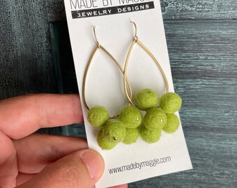 Size Large Felt Ball Teardrop Earrings Many Pom Pom Colors