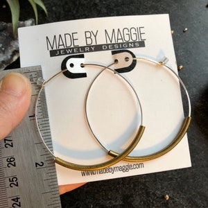 Large mixed metal hoop earrings, handmade silver hoops image 6