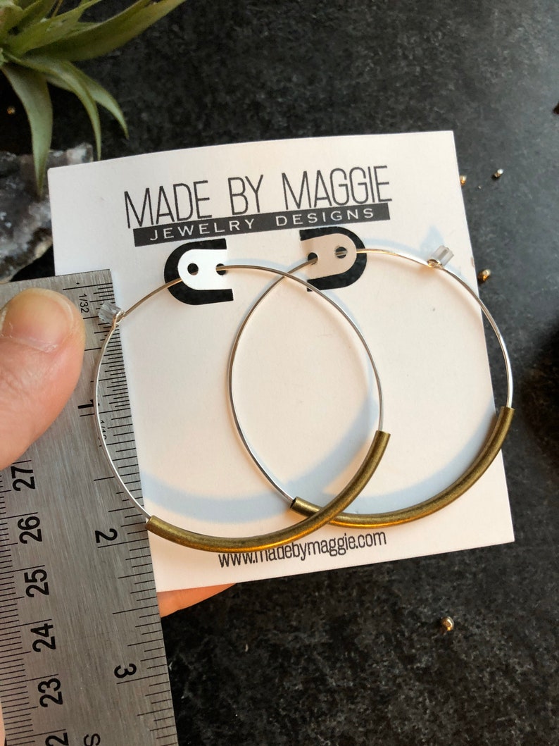 Large mixed metal hoop earrings, handmade silver hoops image 6