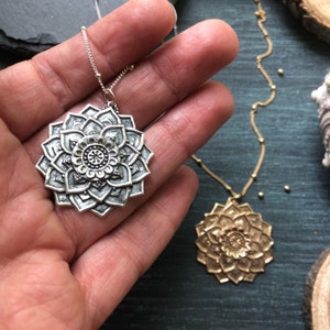 Lotus Flower Necklace MANDALA Necklace Available in Sterling Silver or 14k Gold Fill with Bronze Pendant image 4