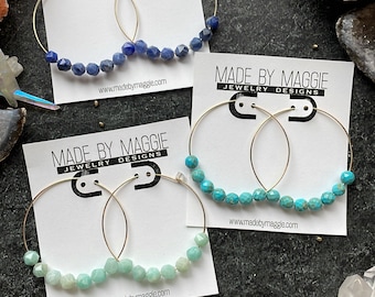 Gemstone hoop earrings - Sodalite, Turquoise, Amazonite and Canadian Jade